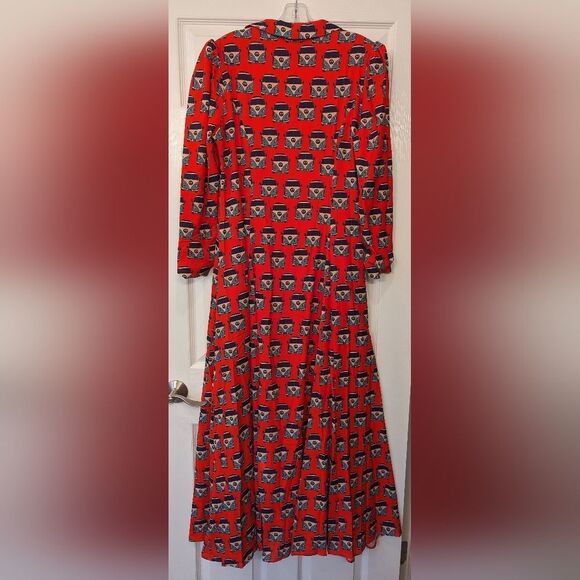 NWT Modestly Cupcake red long maxi button front closure dress with trains size M - Picture 3 of 10
